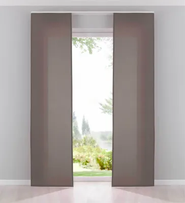 Produktbild von 2er Pack Flächenvorhänge Schiebegardinen komplett Set Cationic blickdicht Leinen Optik natura seidenmatt HxB 245x60 cm Taupe Landhaus Stil, 204411-2