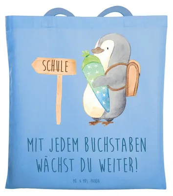 Produktbild von Mr. & Mrs. Panda Tote Bag Schulanfang Inspiration - Sky Blue - Geschenk, festival tasche, Wachstum, Stoffbeutel, Lernen, Baumwolltasche, Zuversicht, Vertrauem, ermutigend