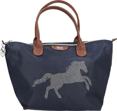 Produktbild von Depesche 13690 Miss Melody Luxury Horse - Umhängetasche in Dunkelblau und Braun, mit Pferde Motiv und kleinen Nieten, Handtasche mit längenverstellbarem Tragegurt