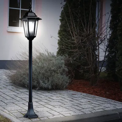 Zdjęcie produktu dla EGLO zewnętrzna lampa podłogowa Laterna 4, 1-płomienna lampa zewnętrzna, lampa podłogowa wykonana z odlewu aluminiowego w kolorze czarnym i przezroczystego szkła, gniazdo E27, IP44