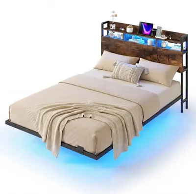 Obrázek produktu pro Rám postele s nabíjecí stanicí a LED osvětlením HU11356DE, 106 x 140 x 218 cm, černo/hněd