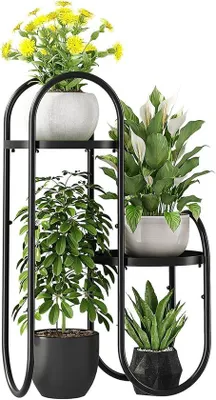 Image de Support pour plantes d'intérieur et d'extérieur - 4 étages - noir - métal