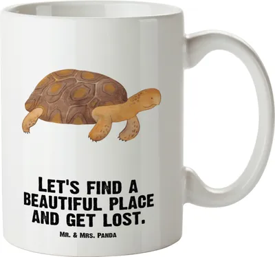 Produktbild von Mr. & Mrs. Panda Große Teetasse Schildkröte Marschieren - Weiß - Geschenk, Lieblingsmensch, Schildkröten, Pott, Motivation, weisse tasse, Abenteuer, Keramiktasse, Meer