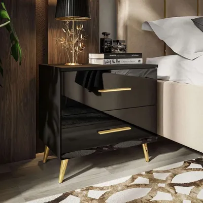 Image de Table de nuit LED haute brillance Tiroirs Table de chevet Commode Meuble 55x37x55 ; Noir