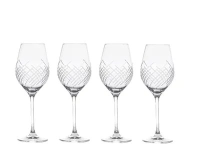 Obrázok produktu pre B.Bohemian krištáľové poháre na víno s ručnou dekoráciou WINDY 360 ml, 4 ks, Sada pohárov na víno a prosecco