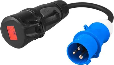 Zdjęcie produktu dla Green Cell Przejściówka Adapter Siłowy Czerwony CEE 16A 400V 5P do Niebieskiego CEE 16A 230V 3P, Czarny, Typ 1, Typ 2, Czarny, Prosty, Prosty