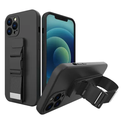 Produktbild von Schutzhülle schwarz mit Kordel für iPhone 12 Pro Max - Gel-Case mit Tragekette-Design