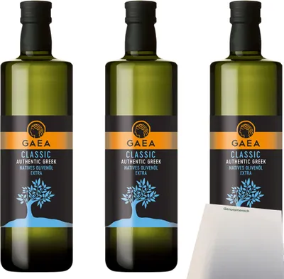 Produktbild von Gaea Classic Natives Olivenöl extra 3er Pack (3x1l Flasche) + usy Block