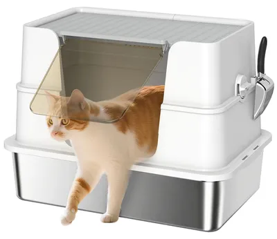 Produktbild von Katzentoilette - Katzenklo XL - Extra Großes Innenmaß - Aus Kunststoff - Mit Schaufel - Armeegrün