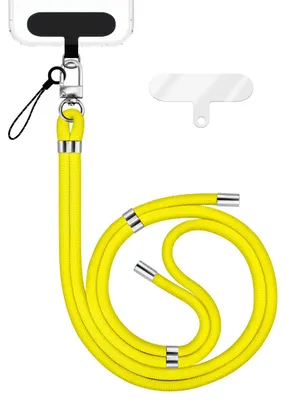 Produktbild von HoldMe Edition - Lanyard mit Karabiner Silber & 2 Pads - Universal Handykette Nylon Umhänge Band -  Neon Gelb