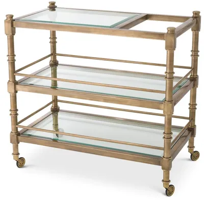 Produktbild von Casa Padrino Luxus Servierwagen Vintage Messing 82 x 46 x H. 80 cm - Hotel Restaurant Gastronomie Trolley - Luxus Hotel Restaurant Gastronomie Accessoires - Luxus Möbel