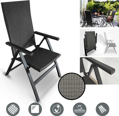 Produktbild von Klappstuhl Aluminium Polyrattan Gartenstuhl Stuhl Campingstuhl Rattanstuhl Essstuhl Grau Neu