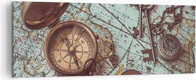 Produktbild von Bild auf Leinwand - Leinwandbild - Einteilig - Kompass Vintage Karte - 140x50cm - Wand Bild - Wanddeko - Wandbilder - Leinwanddruck - Bilder - Wanddekoration - Leinwand bilder - AB140x50-4302