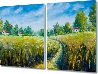 Produktbild von Coloray Herdabdeckplatte 2x40x52 cm Schneidebrett Kochplattenabdeckung Küchenbrett Hackbrett - Das Dorf Baum Himmel Landschaft
