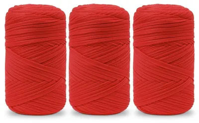 Obrázek produktu pro Příze na háčkování, barva: sytě červená, složení: 600 g polyesteru, balení: 3 x 200 g