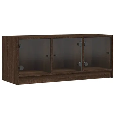 Image de Meuble TV avec portes en verre chêne marron 102x37x42 cm