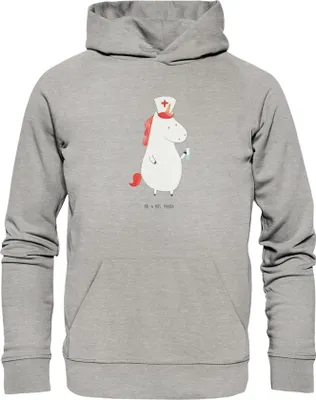 Produktbild von Mr. & Mrs. Panda Bedruckter Hoodie Einhorn Krankenschwester Größe XL - Heather Grey - Geschenk, Unicorn, Pulli, Krankenpfleger, Pullover, Hoody, Ärztin, Sweatshirt