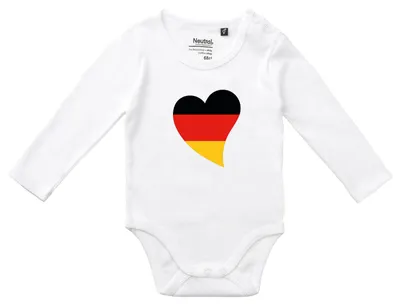 Produktbild von Huuraa Baby Body Deutschland Flagge Herz 80 White  Baumwolle Fairtrade Langarmbody Geschenkidee