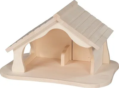 Imagen del producto de 80612: Casa de muñecas, establo y belén navideño de madera, montados, con dimensiones de 54 x 37,4 x 31,8 cm. Ideales para combinar con figuras de animales de madera