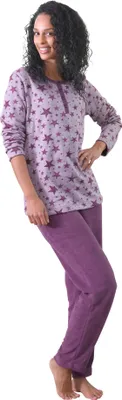 Produktbild von Damen Frottee Pyjama Schlafanzug Sterne als Motiv - auch in Übergrößen bis Gr. 60/62 ; beere , 36
