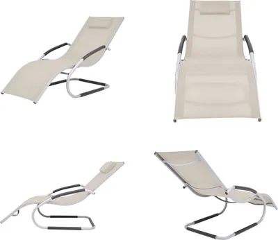 Image de vidaXL Transat avec coussin, aluminium et tissu Textilene, couleur crème - Transat - Transats - Chaise longue de jardin - Chaises longues de jardin