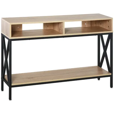 Image de Console HOMCOM, table d'entrée industrielle, rangement multiple, 120 x 23,5 x 75 cm, bois de chêne