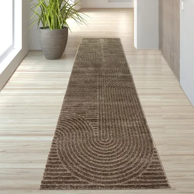Zdjęcie produktu dla Nowoczesny, łatwy w pielęgnacji i stylowy dywan z łukowatym wzorem w kolorze brązowym Rozmiar - 80 x 300 cm