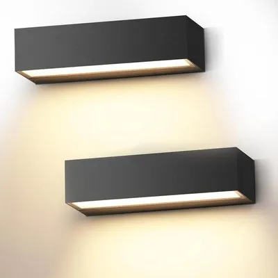 Zdjęcie produktu dla 2 sztuki zewnętrznych kinkietów LED, 30 cm, czarne, IP65, wodoodporne, 3000 K, ciepła biel, do oświetlenia wewnętrznego i zewnętrznego