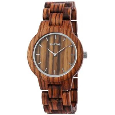 Produktbild von Raptor Damen Uhr Holz Armbanduhr braun gemasert Holzuhr RA10208-006
