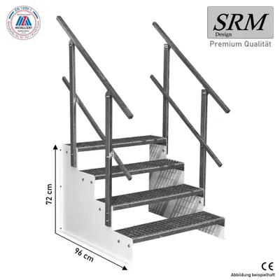 Produktbild von 4 Stufen Standtreppe Modell 2 Weiß, Breite 110 cm, Höhe 72 cm 2x Geländer Rund