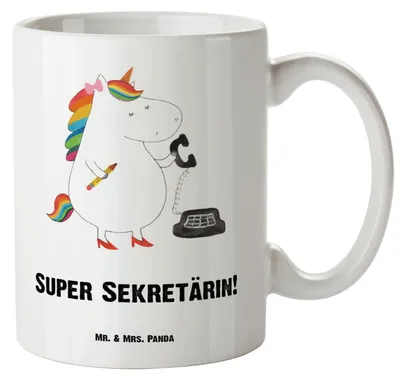 Produktbild von Mr. & Mrs. Panda Riesenkaffeetasse Einhorn Sekretärin - Weiß - Geschenk, Große Teetasse, Keramiktasse, Steuerkanzlei, Pott, Tasse, Henkelbecher, Teebecher, Büro, Unicorn