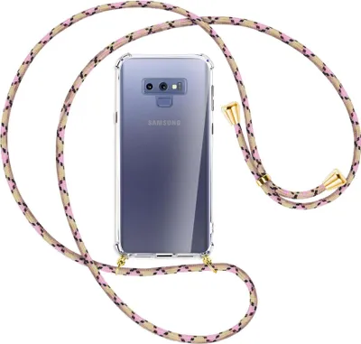 Produktbild von Handykette Backcover-Schutzhülle mit Band (Metall goldfarben) für Samsung Galaxy Note 9 - rosa Karo