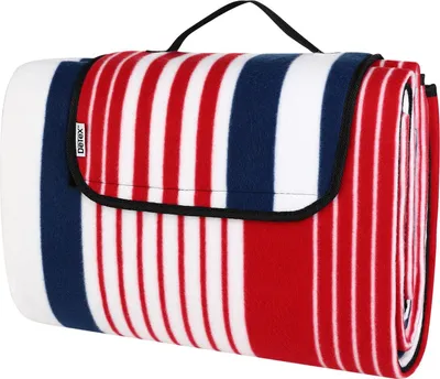 Produktbild von DETEX® Picknickdecke Campingdecke XXL 200x200 cm Wasserdicht Wärmeisoliert Waschbar Fleece Faltbar für 4-6 Personen Garten Stranddecke Blau-Rot