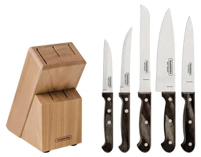 Produktbild von Tramontina Pakkaholz Küchenmesserset mit Messerblock, 6-Teilig, 21199/983, Braun