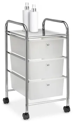 Produktbild von Badregal Rollwagen Rollcontainer GINA, mit 3 transparenten Schubladen und Metallgestell verchromt