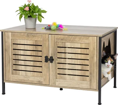 Zdjęcie produktu dla Relaxdays Szafka na kuwetę dla kota, zamek, przegroda, wejście, do ukrycia kuwety, wymiary: 50,5 x 80 x 45 cm, brązowa