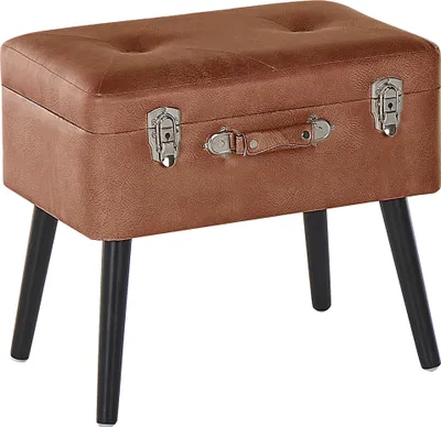 Obrázek produktu pro BELIANI Tamborete castanho em pele sintética 52 x 36 x 46 cm com arrumação e pés pretos