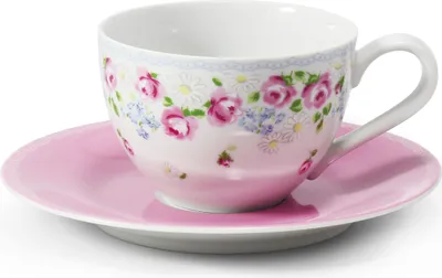 Produktbild von Leander Tasse mit rosa Untertasse, 0,20 l, RoseLine, Blumen, Leander, Tschechisches Porzellan