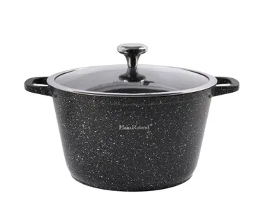 Produktbild von HausRoland Granit-Kochtopf 8L mit Glasdeckel, Antihaft-Marmorbeschichtung, Induktion