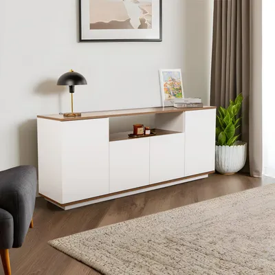 Image de Skye Decor, Arista - White, Walnut, Konsole, Weiß, 100 % MELAMINBESCHICHICHTETETETETE SPANPLATTEN, 180 x 44,5 x 75 cm