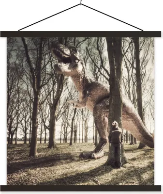 Produktbild von MuchoWow® Textilposter Dinosaurier - Wald - Baum 120x120 cm mit schwarzem Rahmen - Aufhängungsset