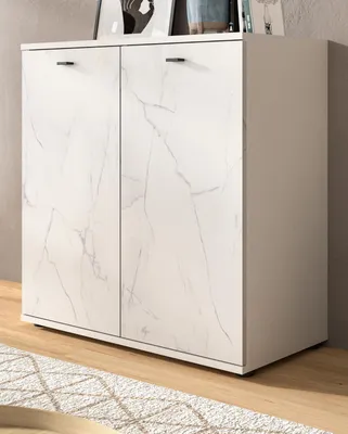 Produktbild von Kommode "Marble" in weiß Marmor Sideboard 86 x 88 cm, mit Soft-Close