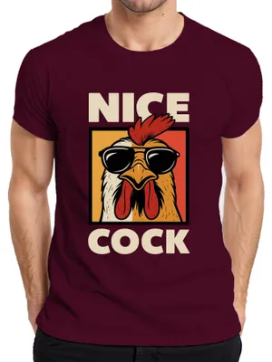 Productafbeelding van Leuk kippenmotief, grappige haan met zonnebril, retro, cadeau voor heren, T-shirt, bordeauxrood, maat L