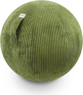 Produktbild von VLUV VLIP Stoff Sitzball 60-65cm, ergonomisches Sitzmöbel, mit Tragegriff und Bodenring, inkl. Handpumpe, Farbe: Olive (Grün)