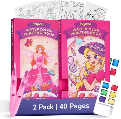 Productafbeelding van Set van 2 kleurboeken met waterverf voor peuters, aquarelschildersets voor kinderen van 3 tot 5 en 4 tot 8 jaar, knutselactiviteiten, tekenspeelgoed