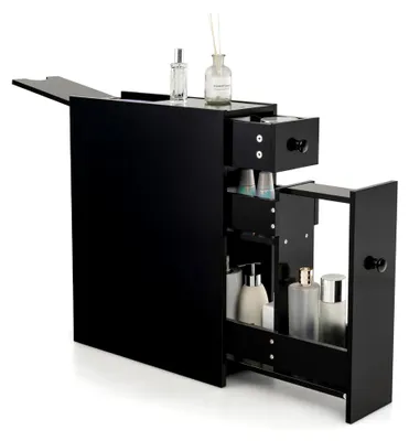 Produktbild von Nischenregal mit Schubladen, schmaler Nischenschrank aus Holz für Bad, Küche und Wohnzimmer, 16 x 48 x 58 cm (Schwarz)