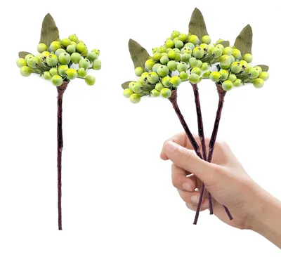 Productafbeelding van Kunststof takken met taxusbessen - Realistische groene bessen - Decoratie voor kransen en bloemarrangementen - 3 stuks