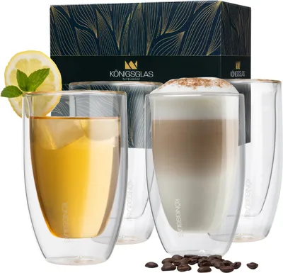 Produktbild von Königsglas Macchiato | 4x300 ml - Set Latte Macchiato-Gläser by Heidenfeld - Doppelwandig - Handgefertigt - Thermogläser - UV-versiegelt (4er Set)
