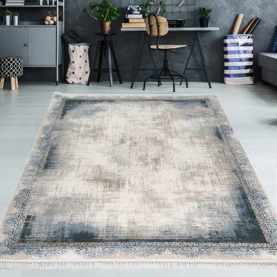 Image de Tapis avec motifs décoratifs et franges, bleu - 120 x 180 cm