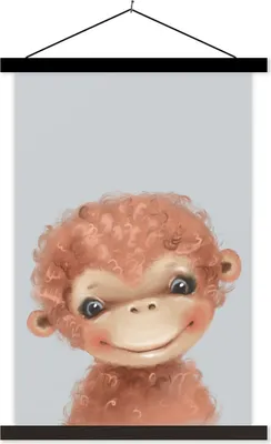 Produktbild von MuchoWow® Textilposter Affe - Kinder - Tier 120x180 cm mit schwarzem Rahmen - Fotos